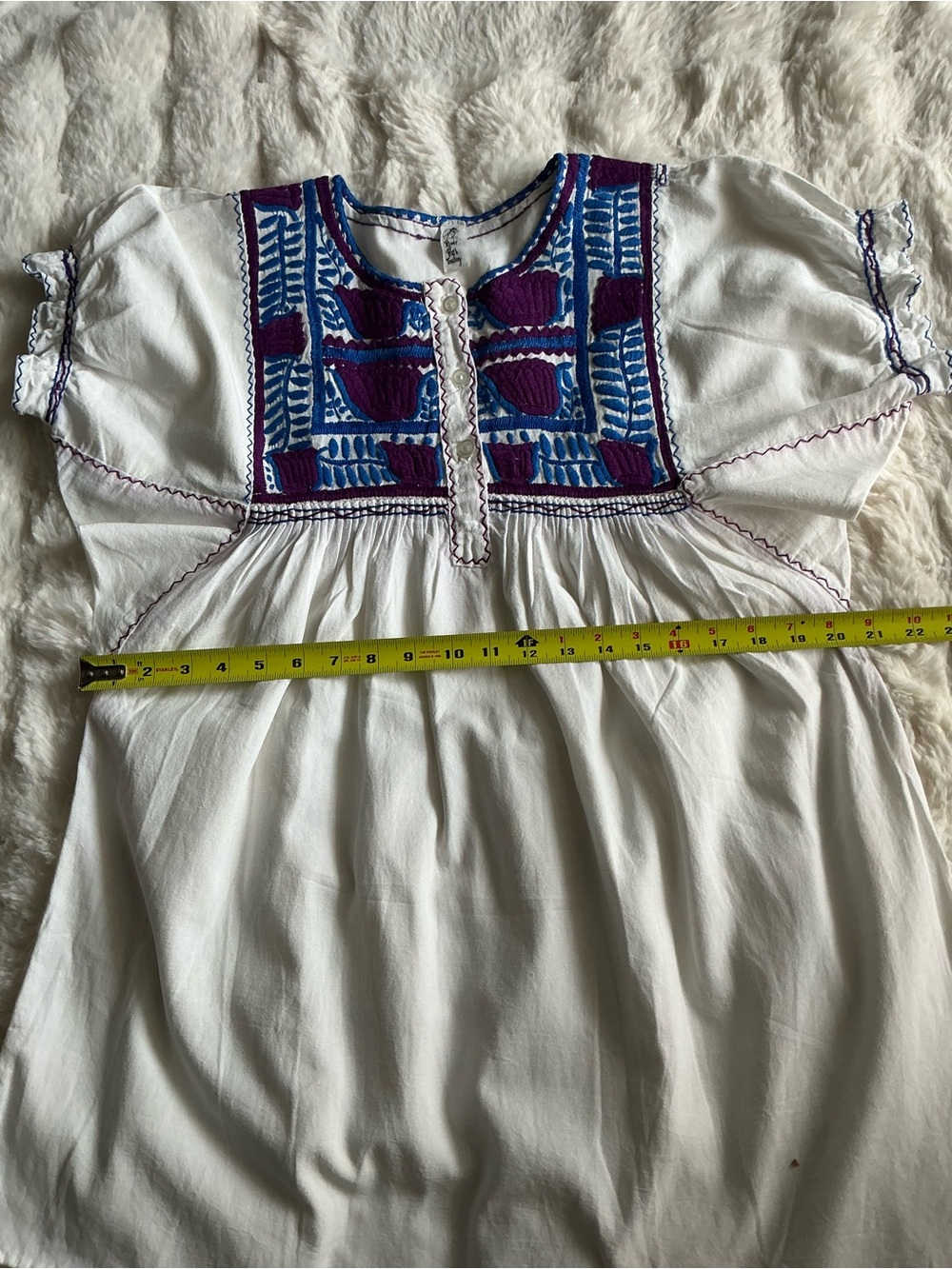 Unbranded Mexican Floral Embroidery Colorful Folk Puff Sleeve White Blouse SZ M - Picture 6 of 10